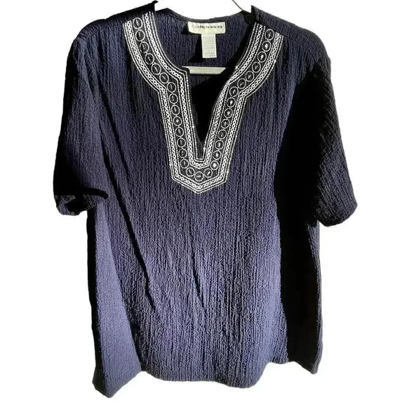 Cathy Daniels Tops - Cathy Daniel’s Women’s Elegant Navy Short Sleeve Embroidered Sequin Collar Large